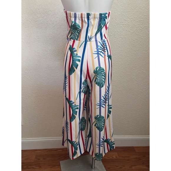 Fashion Nova Vacay To The Tropics Jumpsuit XL Green Stripe Tropical Strapless - Picture 2 of 8